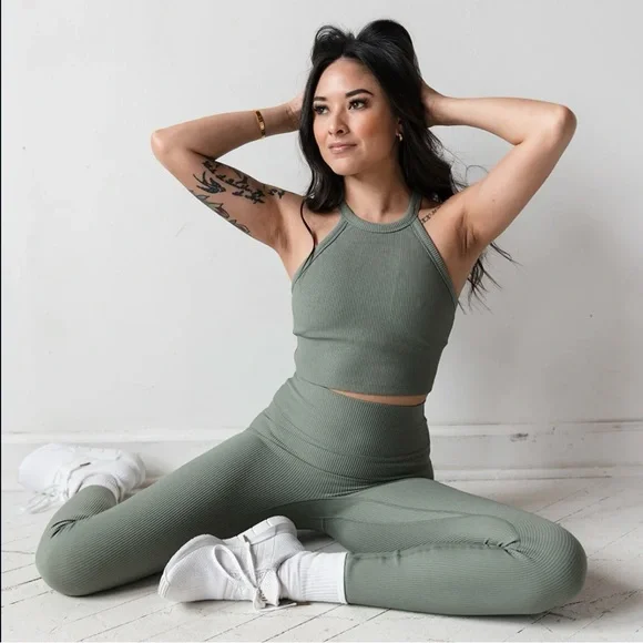Erin Oprea Basics - Dark Sage Ribbed Workout Set - Picture 1 of 14